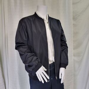 Classic Black Bomber Jacket Lined Zip Up  Women’s Size Medium